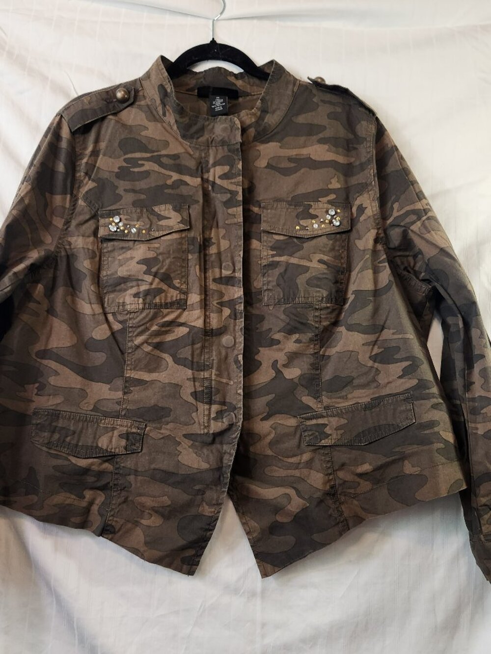 Lane Bryant Camo Studded Skull Utility Jacket Plus Size 24 Rhinestone Cargo